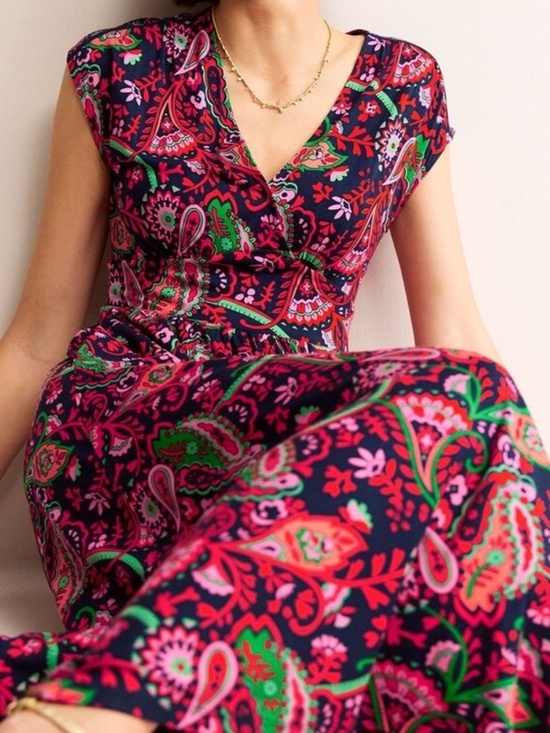 Boden Dresses & Skirts - Boden Vanessa Navy Exotic Paisley D0867 Faux Wrap Jersey Knit Midi Dress US 10